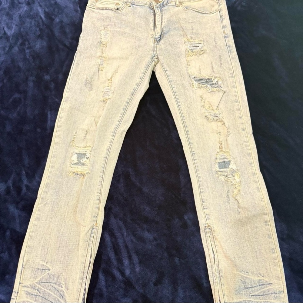Fashion Nova Men's Distressed Beige Skinny Jeans